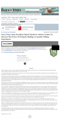 Forex Peace Army Strongly Believes in Tithing - As Featured in Farmington Daily Times (Farmington, NM) Forex Peace Army - Farmington Daily Times (Farmington, NM) - discover power of giving