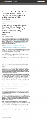 Forex Peace Army Strongly Believes in Tithing - As Featured in Reuters Forex Peace Army - Reuters - discover power of giving