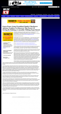 Forex Peace Army Strongly Believes in Tithing - As Featured in WLOX ABC-13 (Biloxi, MS) Forex Peace Army - WLOX ABC-13 (Biloxi, MS) - discover power of giving